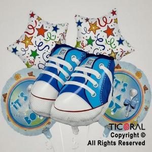 SET DE GLOBOS METALIZADO BABY ZAPATILLAS CELESTE 5 UNIDADES X 1